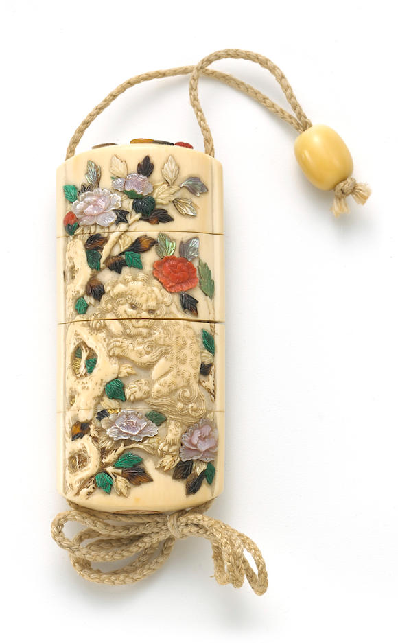 Bonhams A Shibayama Three Case Ivory Inro Meiji Era Late 19th Century