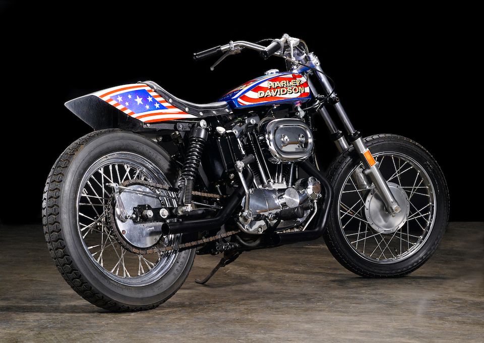 Film used, built by Bud Ekins for the movie 'Viva Knievel!',1976 Harley-Davidson XL1000 Evel Knievel Custom