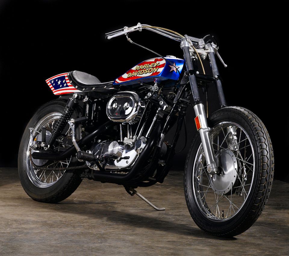 Film used, built by Bud Ekins for the movie 'Viva Knievel!',1976 Harley-Davidson XL1000 Evel Knievel Custom