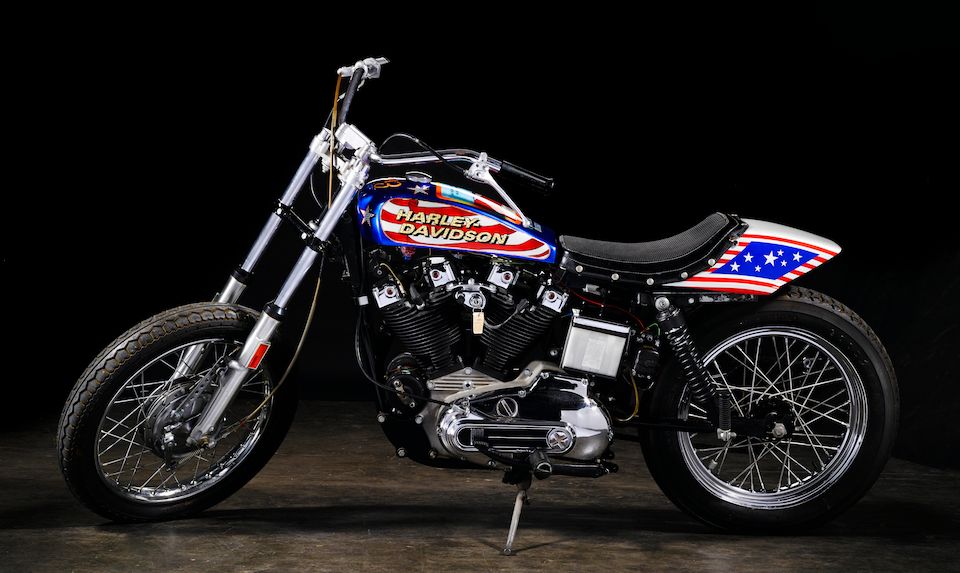 Film used, built by Bud Ekins for the movie 'Viva Knievel!',1976 Harley-Davidson XL1000 Evel Knievel Custom