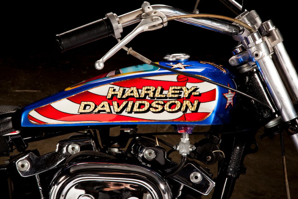 Film used, built by Bud Ekins for the movie 'Viva Knievel!',1976 Harley-Davidson XL1000 Evel Knievel Custom
