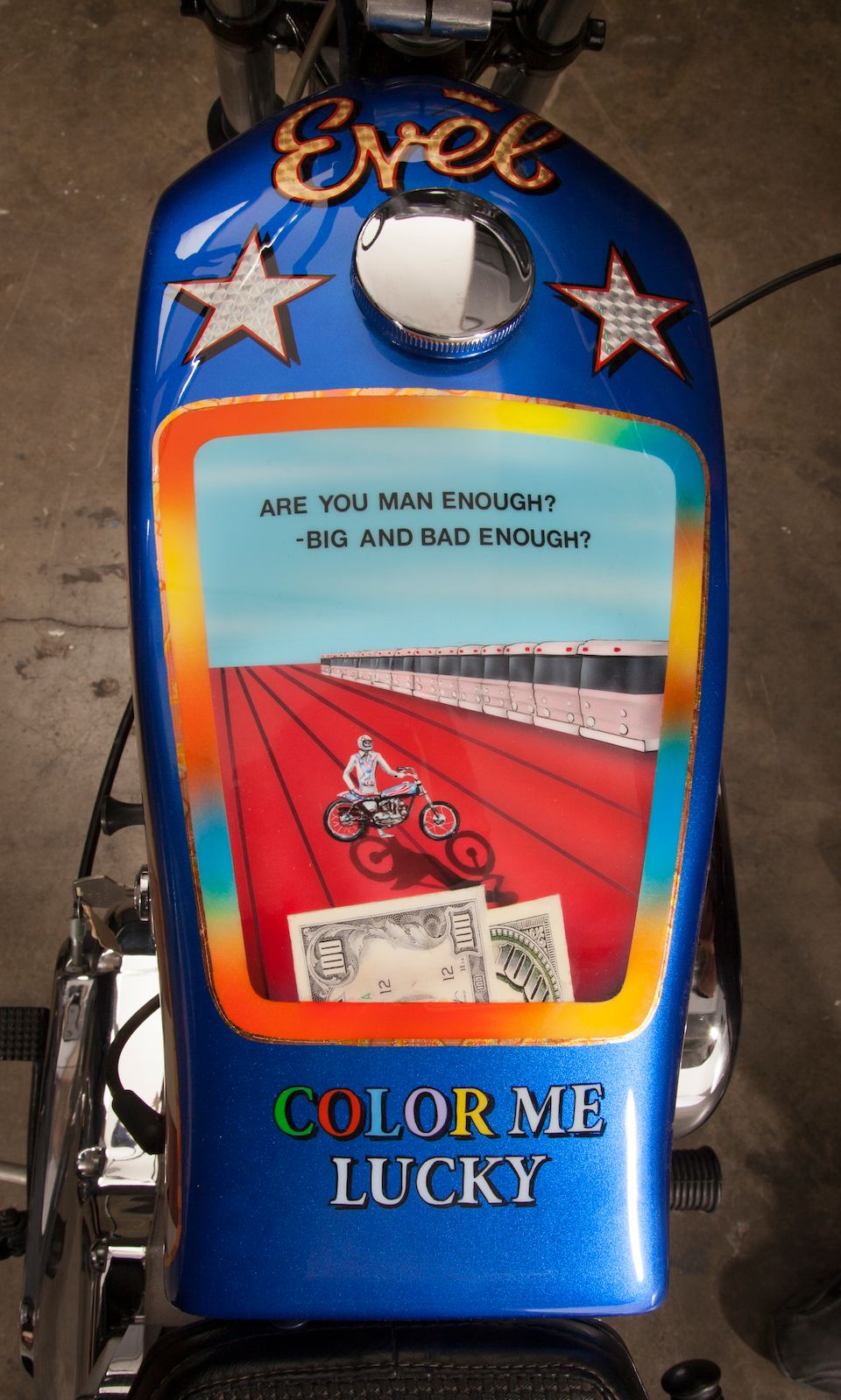 Film used, built by Bud Ekins for the movie 'Viva Knievel!',1976 Harley-Davidson XL1000 Evel Knievel Custom