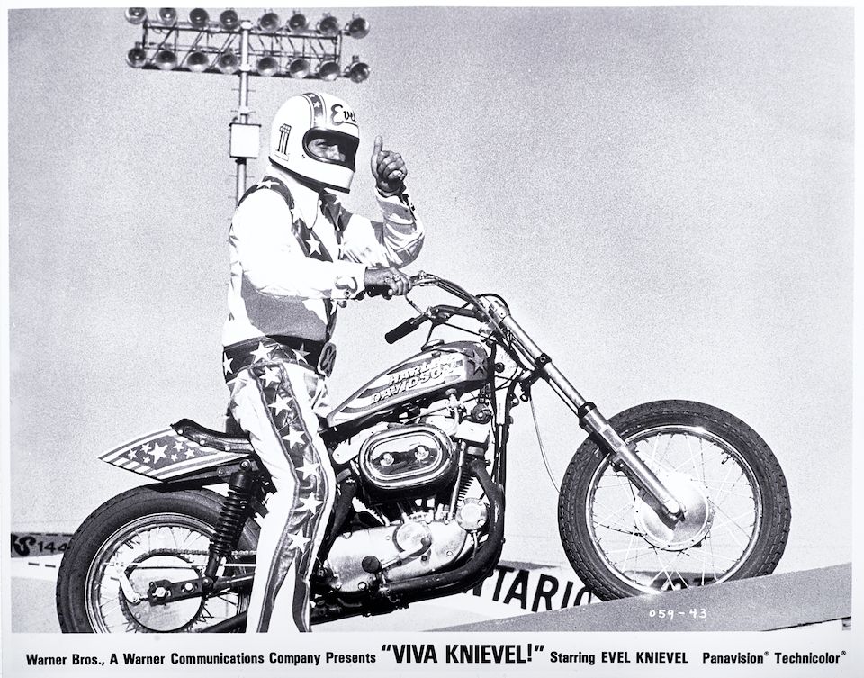Film used, built by Bud Ekins for the movie 'Viva Knievel!',1976 Harley-Davidson XL1000 Evel Knievel Custom