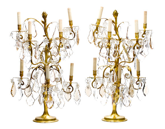 Bonhams : A pair of French gilt bronze and cut glass seven light ...
