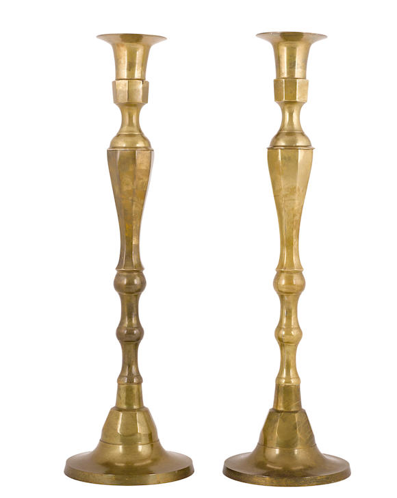 Bonhams : A pair of Baroque style brass candlesticks