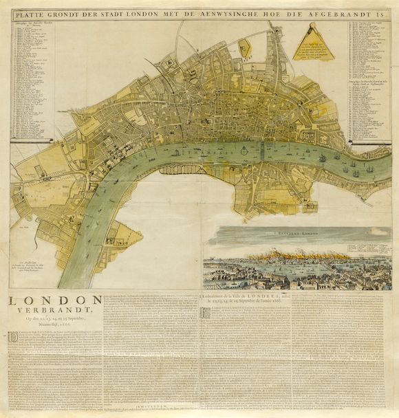 Bonhams : GREAT FIRE OF LONDON. Platte Grondt der Stadt London met de ...