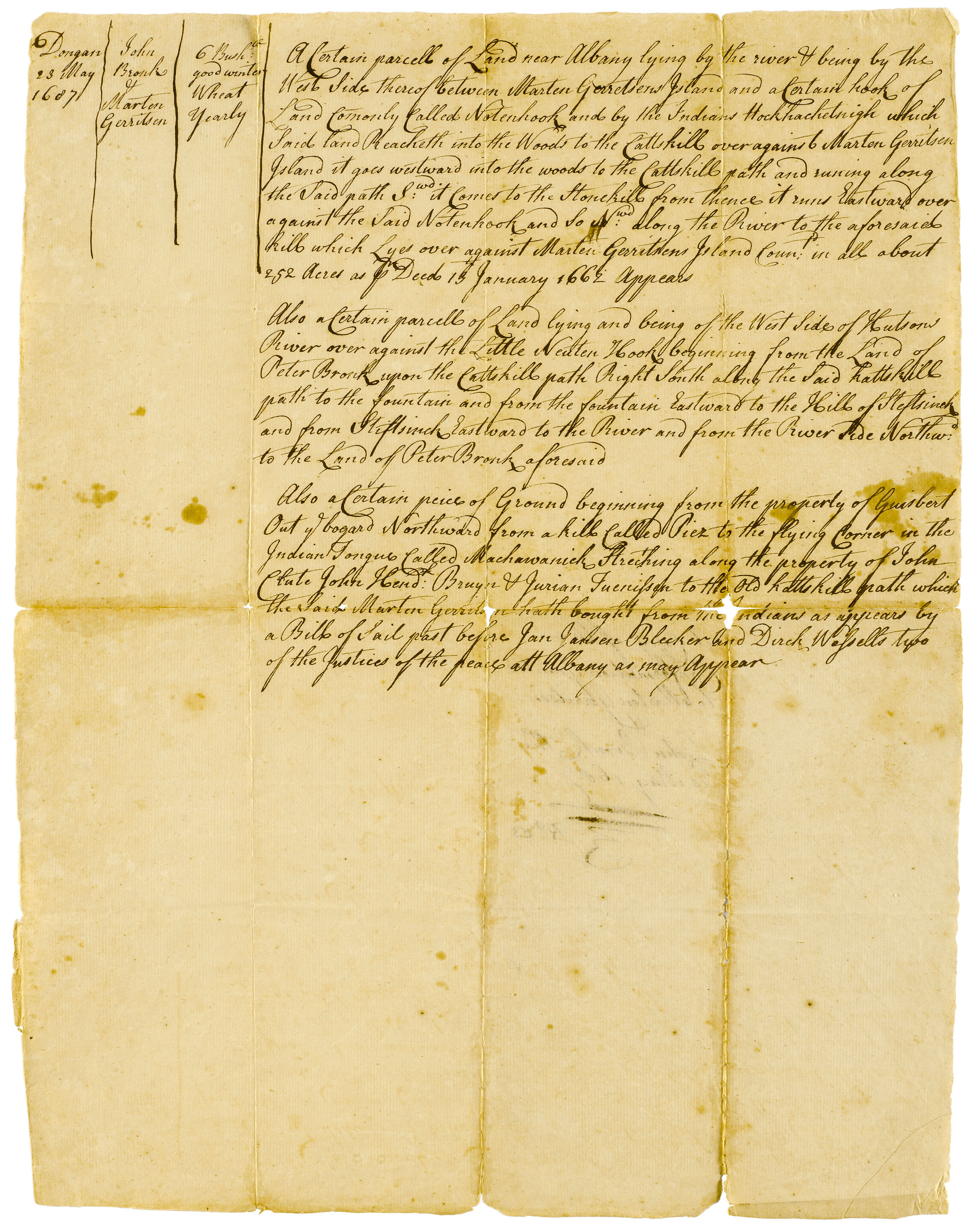 Bonhams 1687 CATSKILLS LAND DEED. Manuscript Land Grant, 1 p, folio
