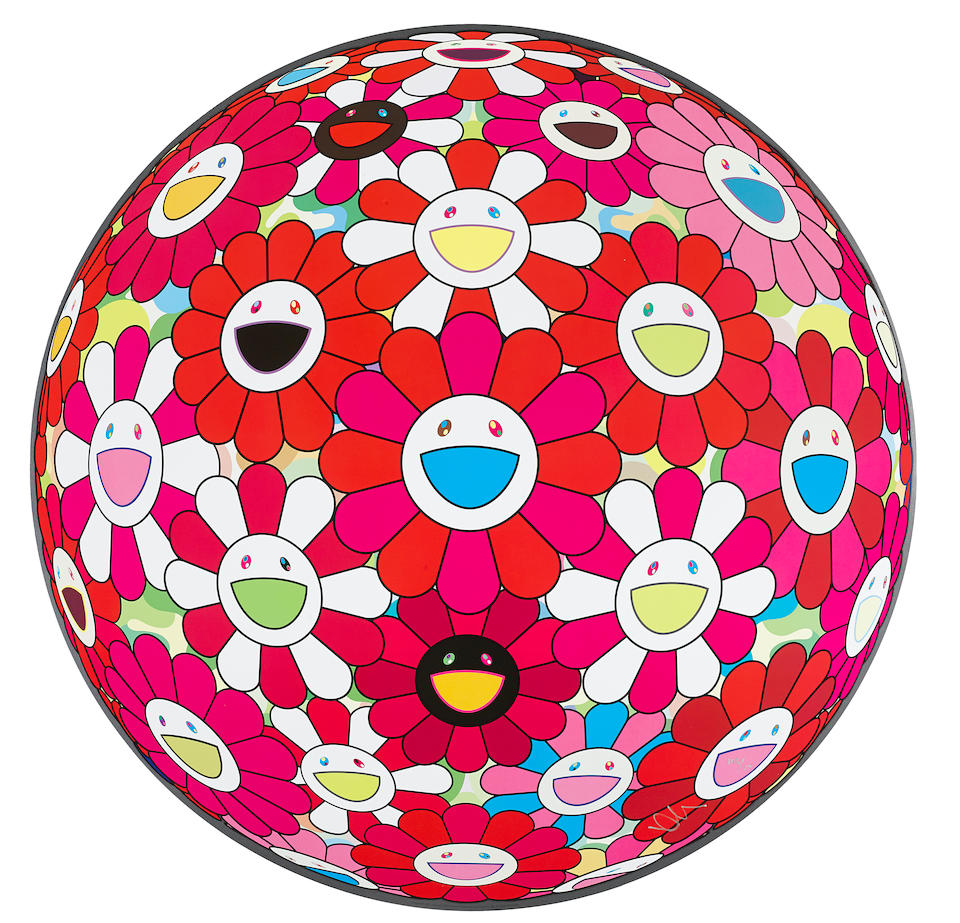 Bonhams Takashi Murakami Born 1962 Flower Ball 3d Papyrus Flower Ball 3d Red Pink Blue Flower Ball 3d There Is Nothing Eternal In This World Flower Ball 3d Turn Red