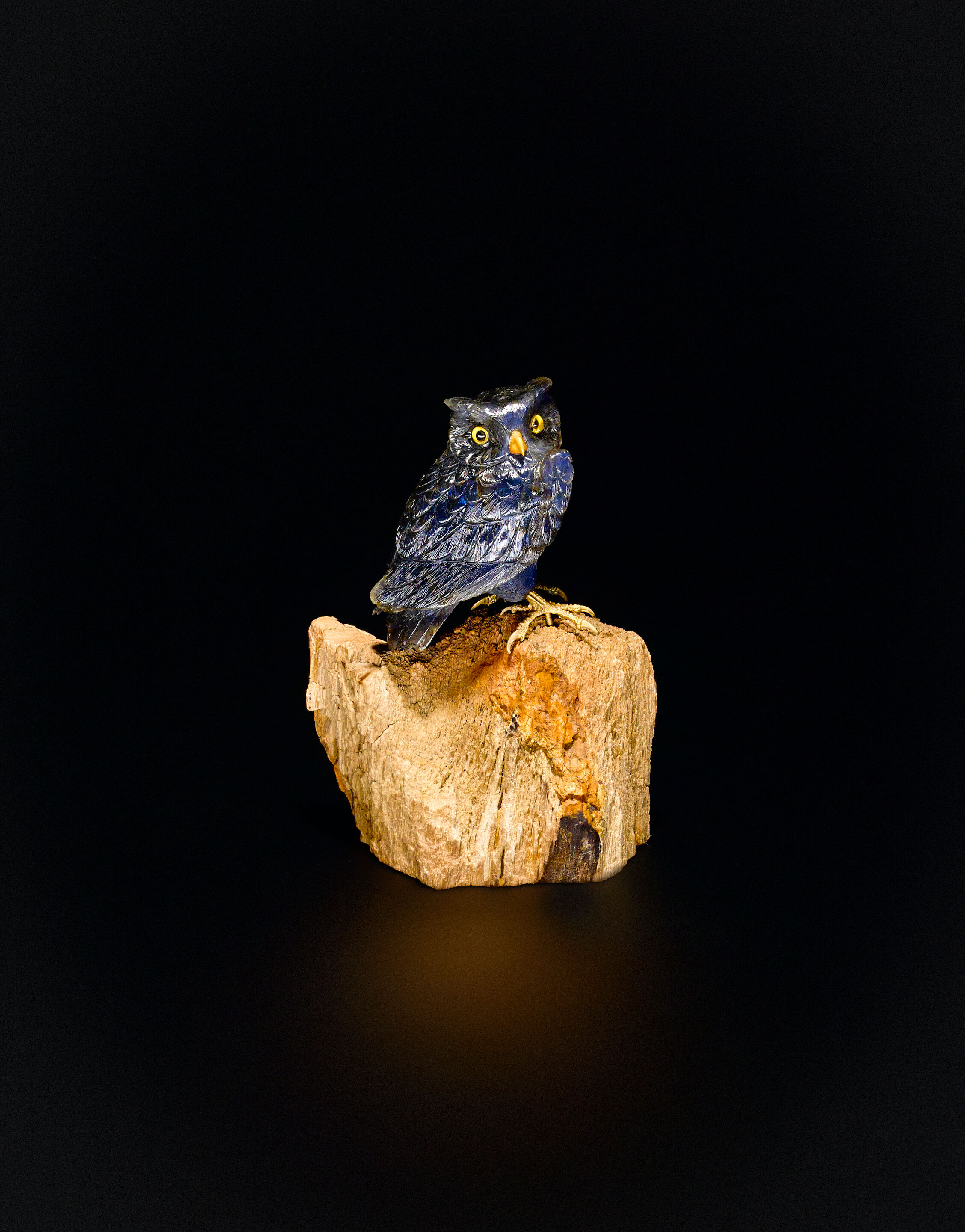 Bonhams Labradorite Owl on Petrified Wood Base