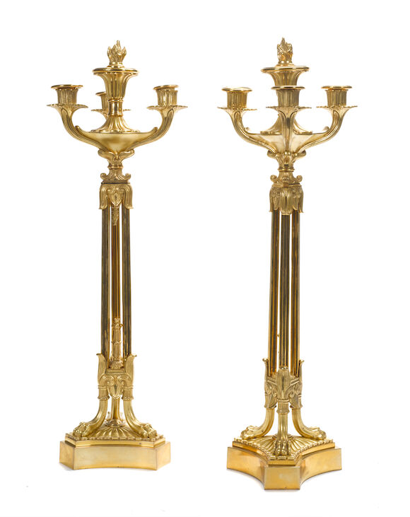 Bonhams : A pair of French gilt bronze four light candelabra 19th century