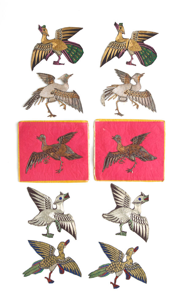 Bonhams : A group of thirty-eight pairs of embroidered birds and ...