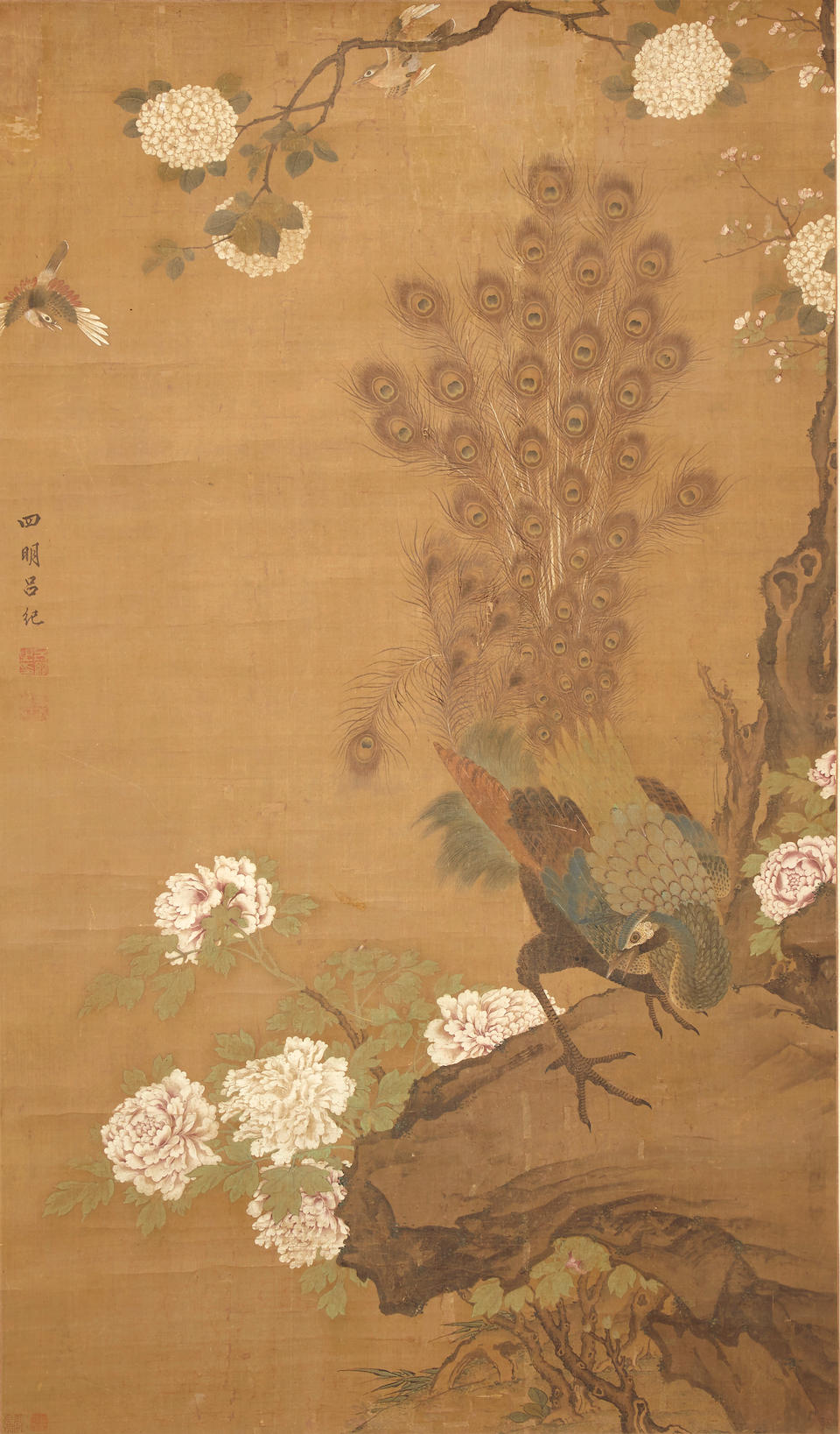 Bonhams : After Lü Ji (19th century) Peacock and Peony