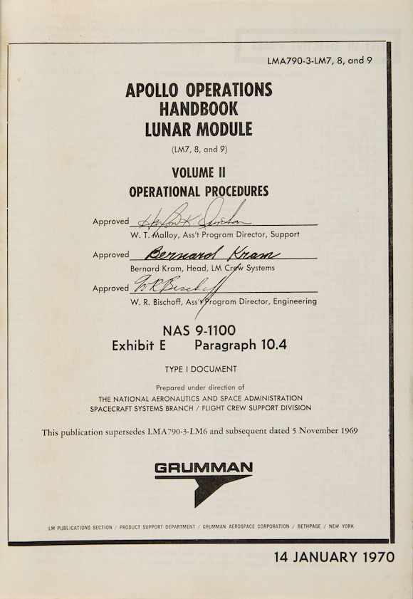 Bonhams APOLLO 13OPERATIONS HANDBOOK LUNAR MODULE Apollo Operations