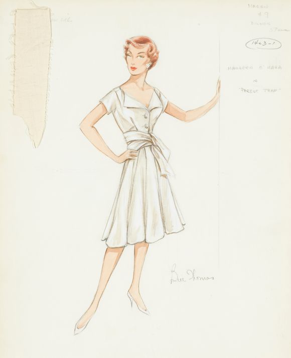 Bonhams A framed Bill Thomas costume sketch of Maureen O'Hara in The