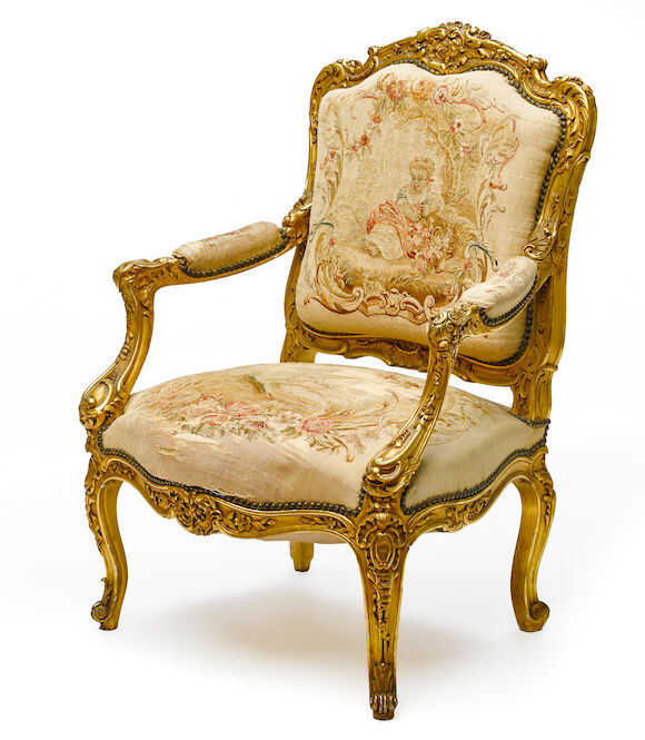 Bonhams : A Louis XV style giltwood fauteuil fourth quarter 19th century