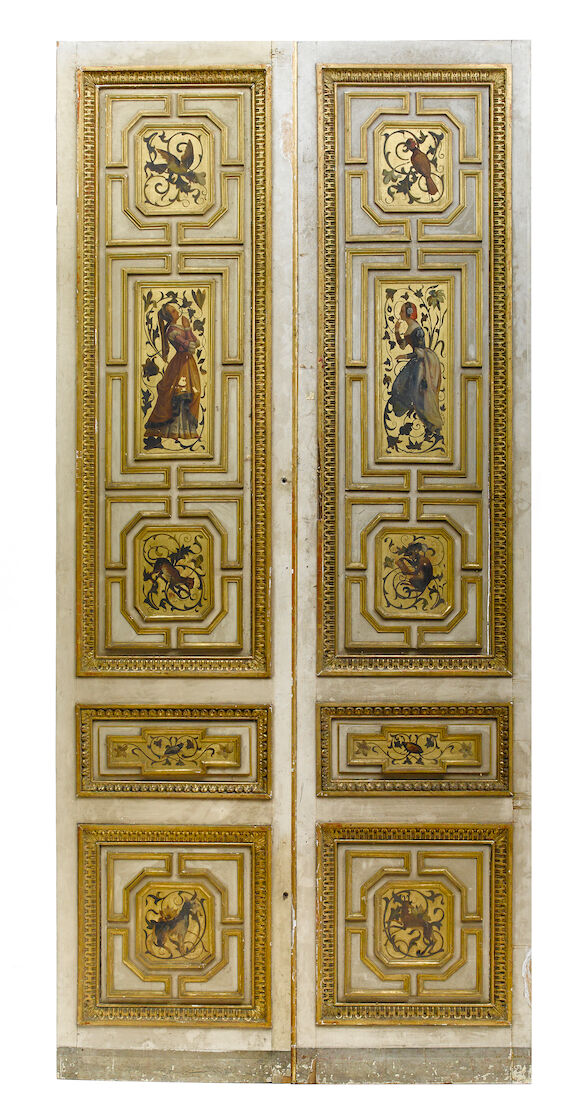 Bonhams : A pair of Louis XVI parcel gilt and paint decorated boiserie ...