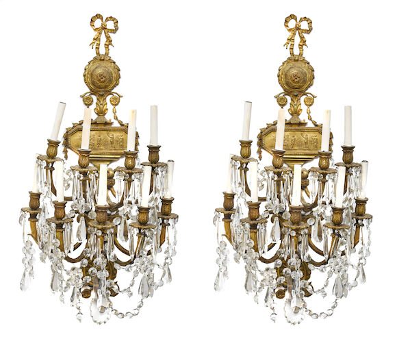 Bonhams : A pair of French gilt bronze and glass nine light bras de ...