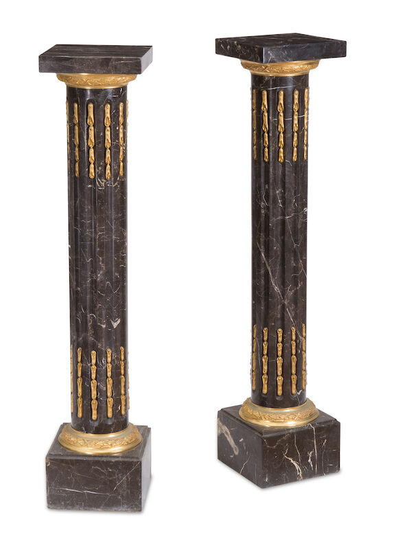 Bonhams : A pair of Neoclassical style gilt bronze mounted marble pedestals