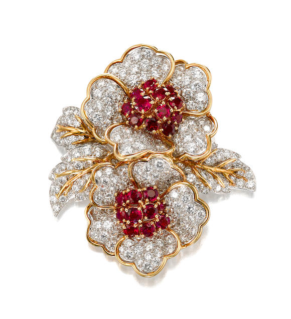 Bonhams : A diamond and ruby brooch, Bertina for Hammerman Bros.