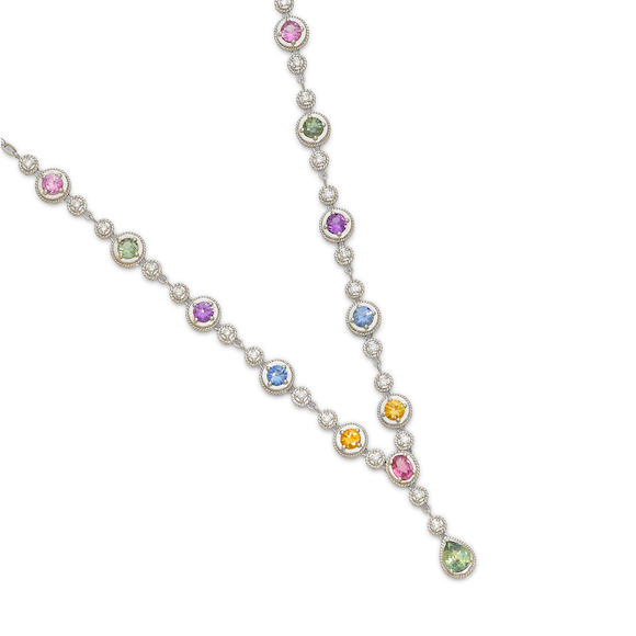 Bonhams : A multi-colored sapphire, diamond and 18k white gold necklace