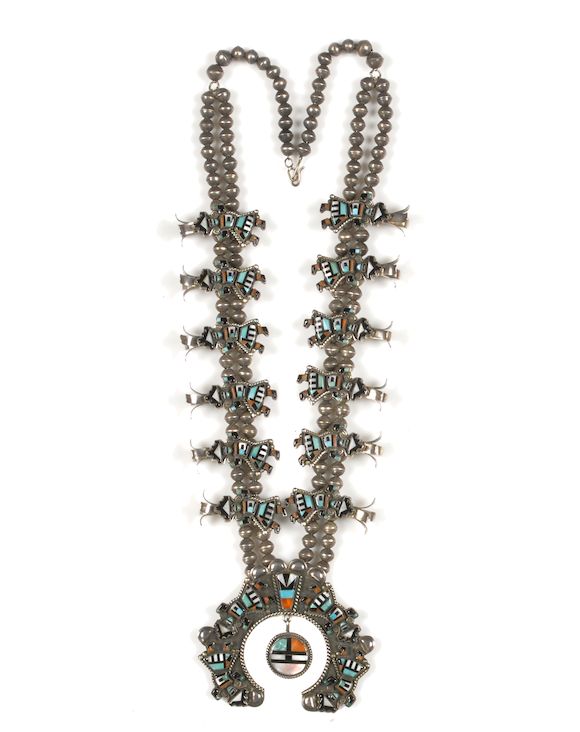 Bonhams A Zuni inlay squash blossom necklace