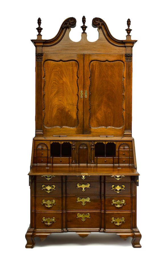 Bonhams : A Chippendale style carved mahogany block front secretary ...