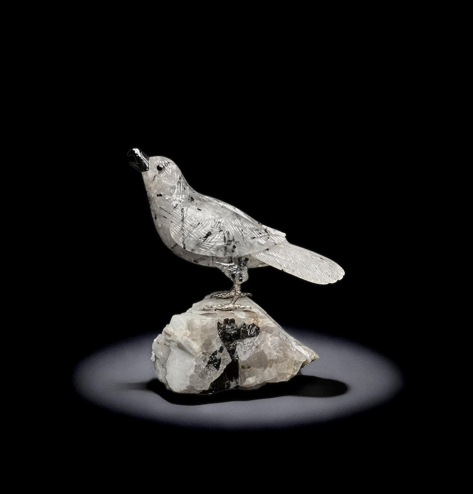 Bonhams : Two Carved Gemstone Birds