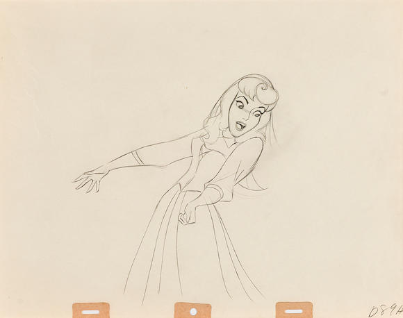 Bonhams : An animation drawing of Briar Rose from Sleeping Beauty