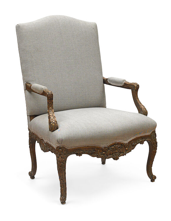 Bonhams : A Louis XV style carved giltwood fauteuil circa 1900