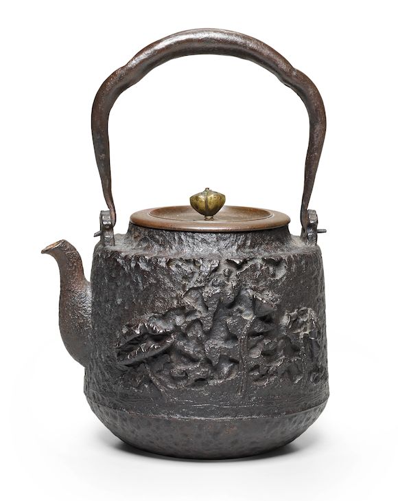 Bonhams A tetsubin (iron teapot for sencha) and a pair of bronze