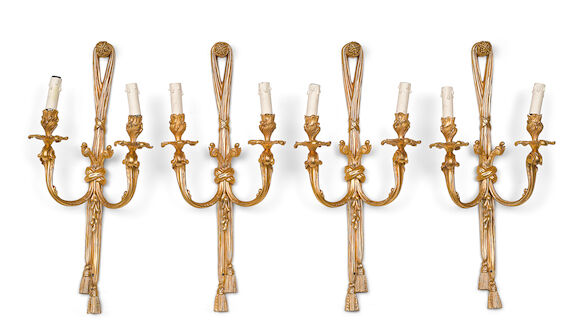 Bonhams : A set of four Louis XVI style gilt bronze two light bras de ...