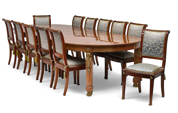 Bonhams : An Empire style gilt bronze mounted mahogany suite of dining ...
