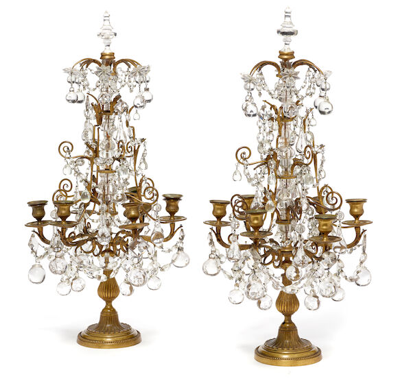 Bonhams : A pair of Louis XVI style gilt bronze cut and molded glass ...