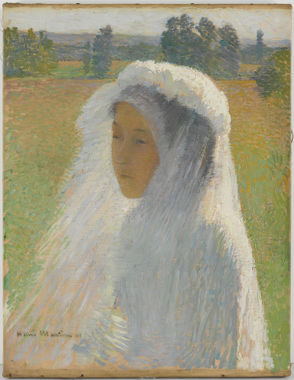 Bonhams Henri Martin 1860 1943 La Communiante 18 1 2 X 14 1 4 In 46 5 X 35 2 Cm Painted In 11