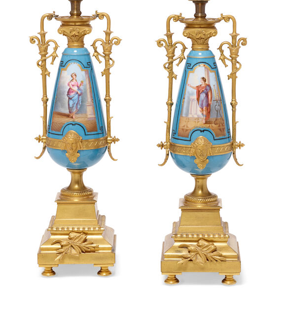 Bonhams : A pair of French gilt bronze mounted porcelain table lamps ...