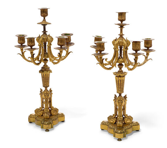 Bonhams : A pair of French gilt bronze five light candelabra late 19th ...