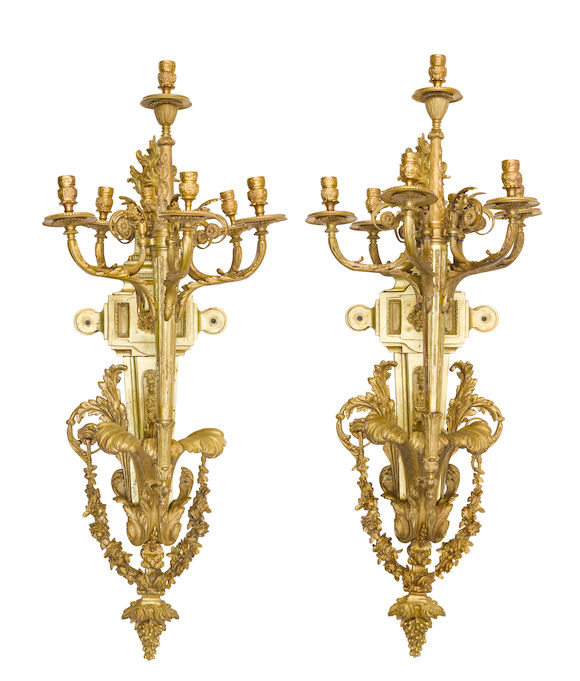 Bonhams : A pair of Louis XVI style gilt bronze six light bras de ...