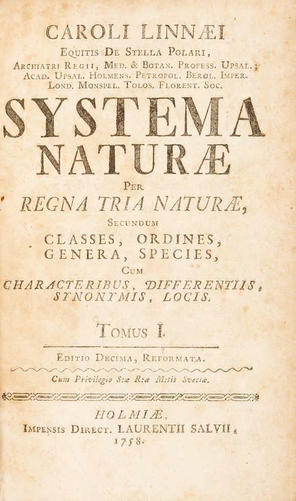 Bonhams : LINNAEUS, CARL. 1707-1778. Systema Naturae per Regna tria ...