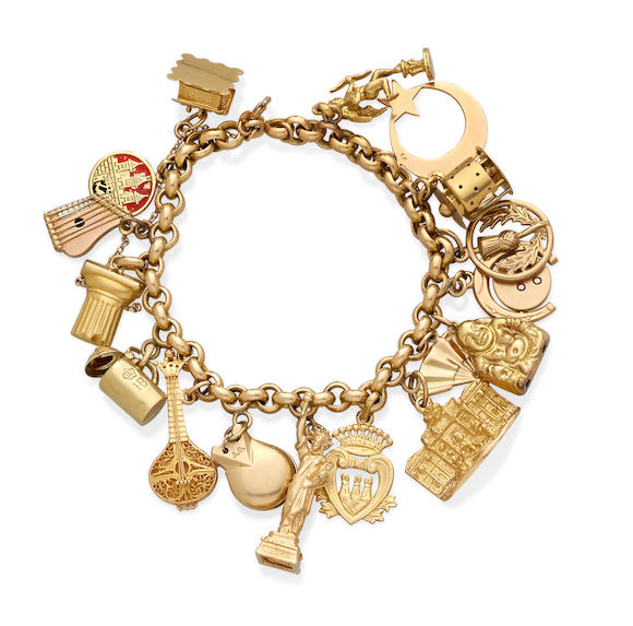 Bonhams : An 18k gold charm bracelet