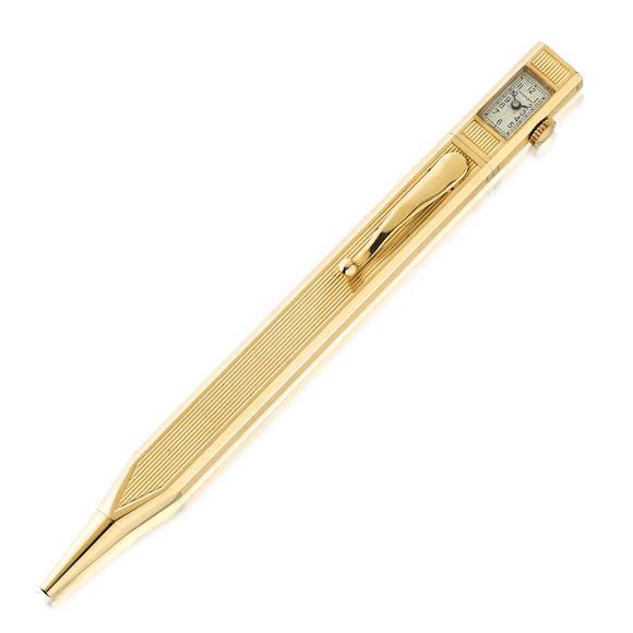 Bonhams : Cartier. A 14K gold mechanical pencil with watchRef 18129, 1930's