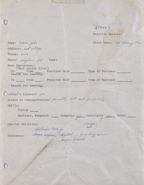 Bonhams JOBS, STEVE. 19552011. Document Signed (Steven jobs sic