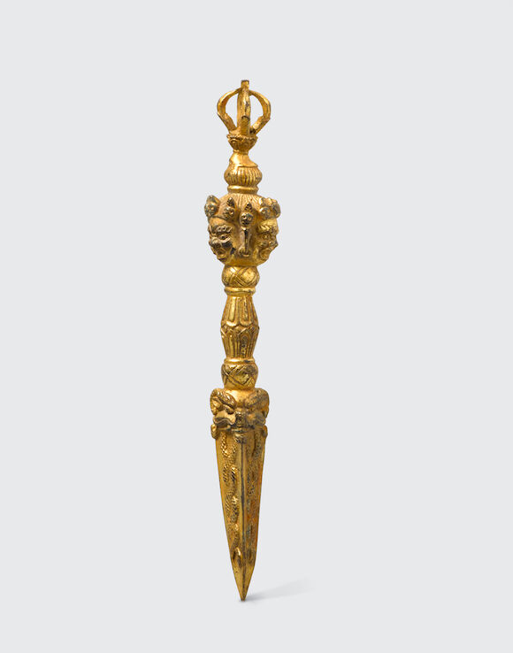 Bonhams : A gilt copper alloy ritual dagger, phurbu