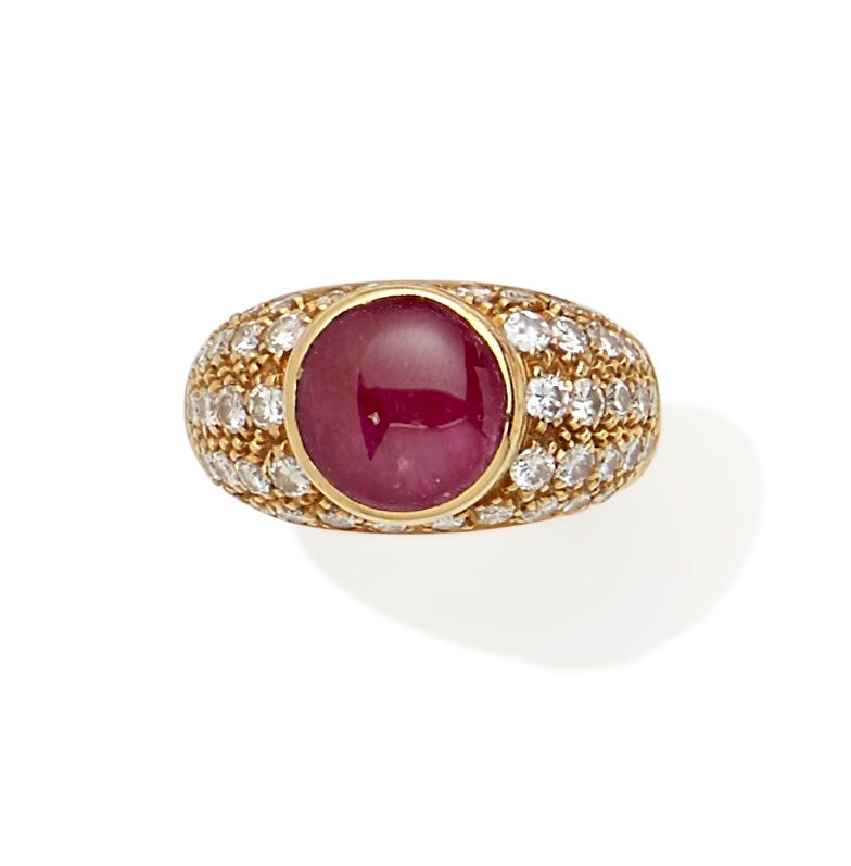 A ruby, diamond and 18k gold ring