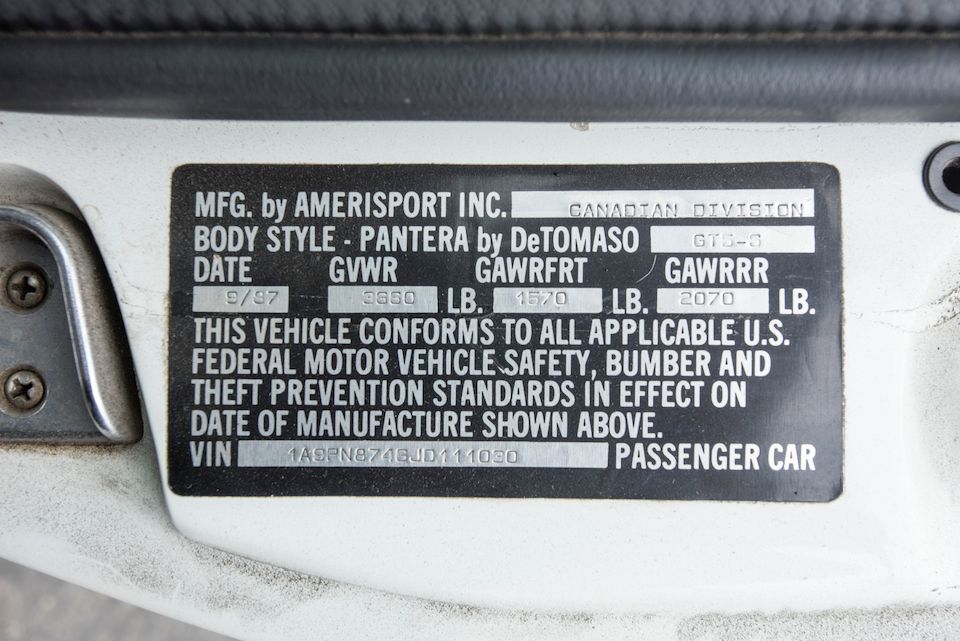 <B>1987 DeTomaso Pantera GT5-S</B><br />VIN. 1A9PN8746JD111030