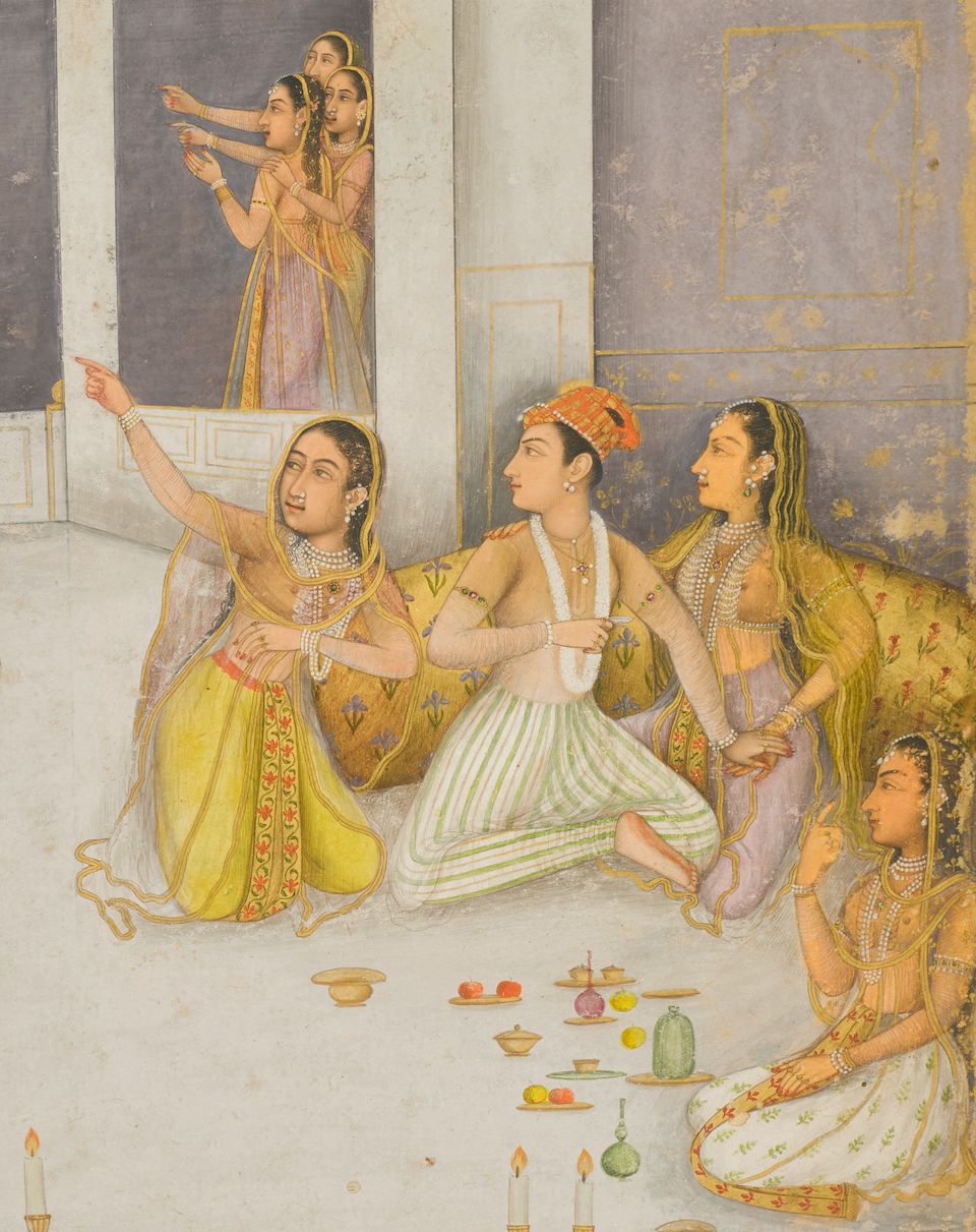 Bonhams A Lord And His Harem Enjoying A Fireworks Display On Shab E Barat Mughal Circa 1660
