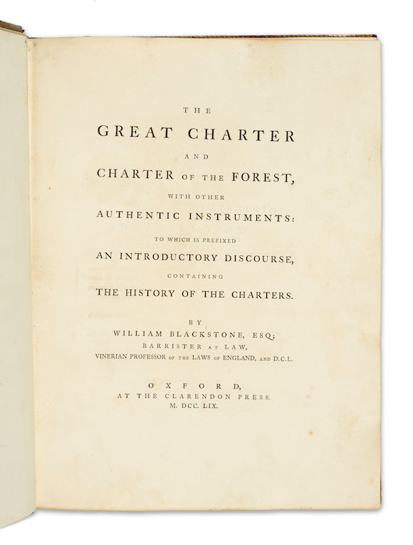 Bonhams BLACKSTONE, WILLIAM. 17231780. MAGNA CARTA. The Great