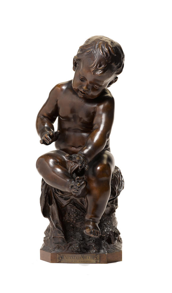 Bonhams : A French patinated bronze figure Enfant a la Mouche after a ...