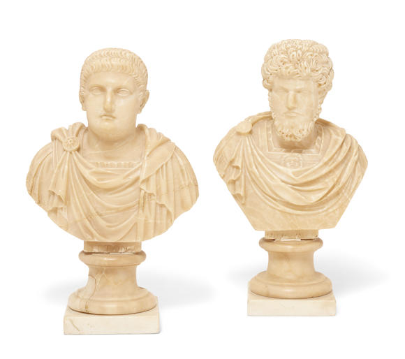 Bonhams : A pair of Grand Tour carved alabaster busts of Emperors Otho ...