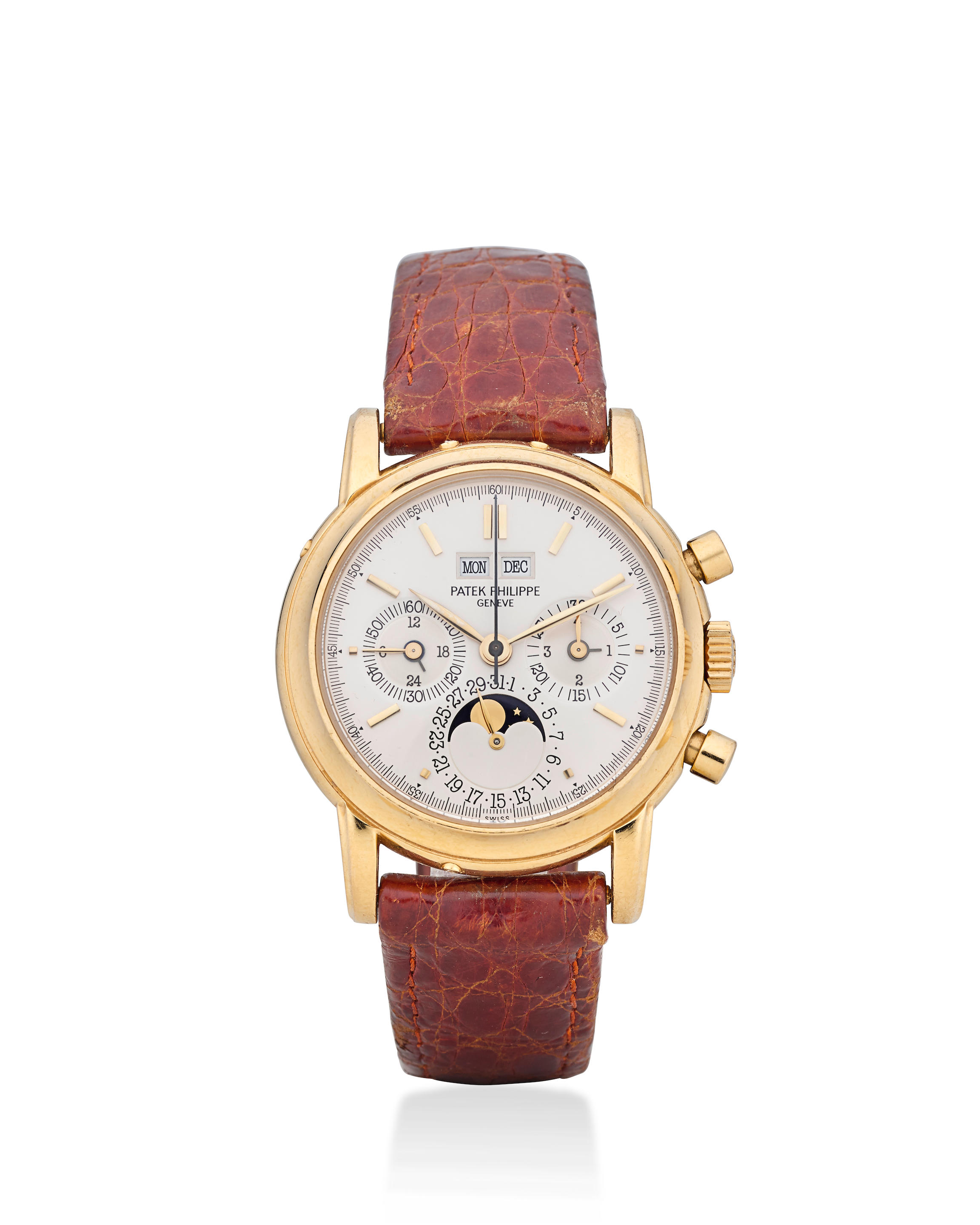 Patek Philippe. A fine 18K gold chronograph wristwatch with perpetual...