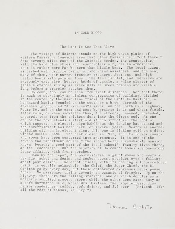 Bonhams CAPOTE, TRUMAN. 19241984. Typescript Signed (Truman Capote